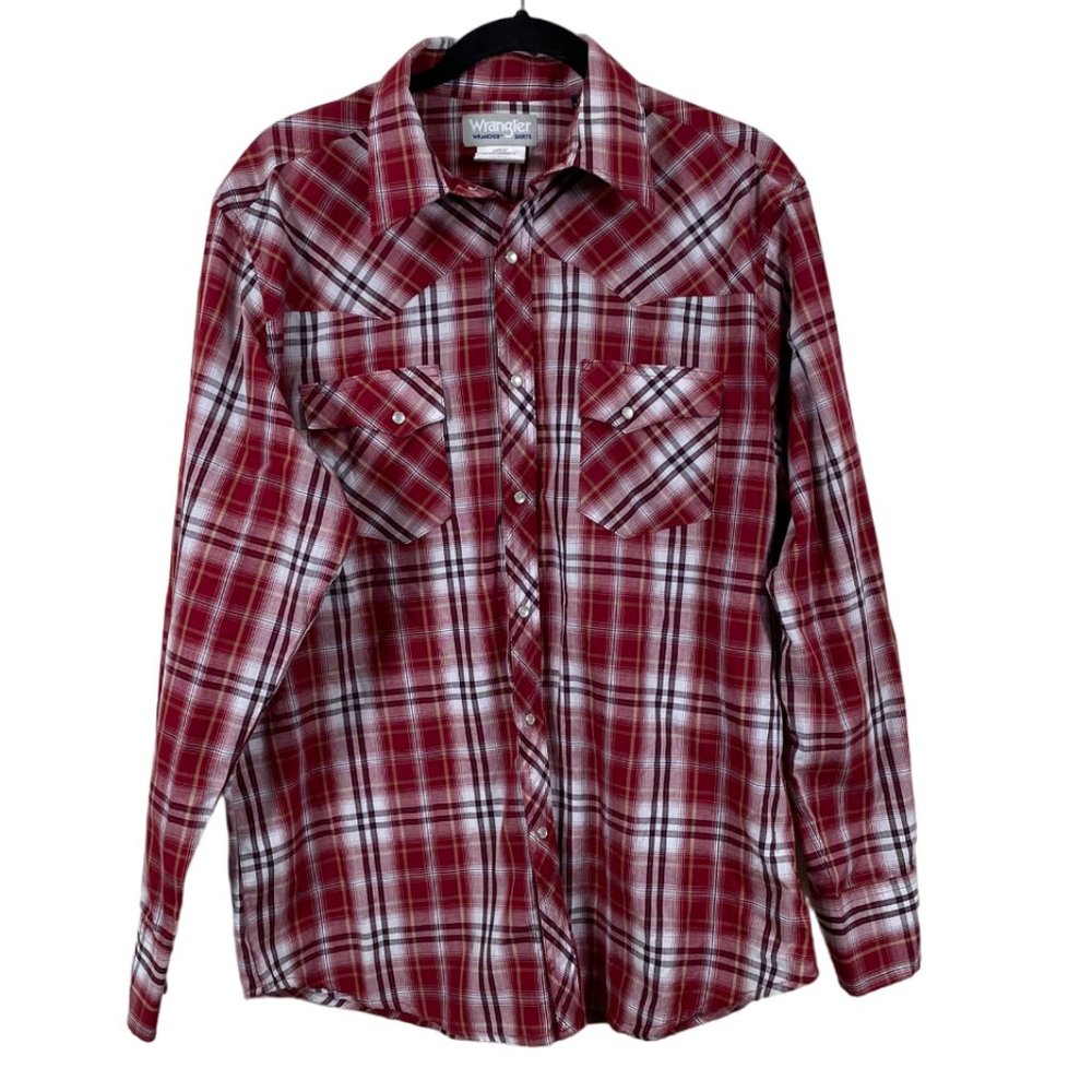 Wrangler Men's Wrancher Western Plaid Shirt Size L Pearl Snap